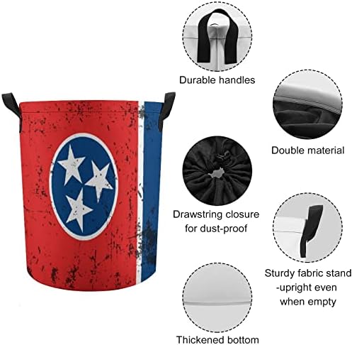 Retro Tennessee Eyalet Bayrağı çamaşır sepeti İpli Depolama çamaşır sepeti Büyük Oyuncak Organizatör Sepeti