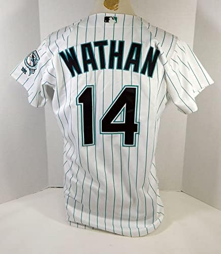 1999-02 Florida Marlins Derek Wathan 14 Oyun Yayınlanan Beyaz Forma 46 DP14186 - Oyun Kullanılmış MLB Formaları