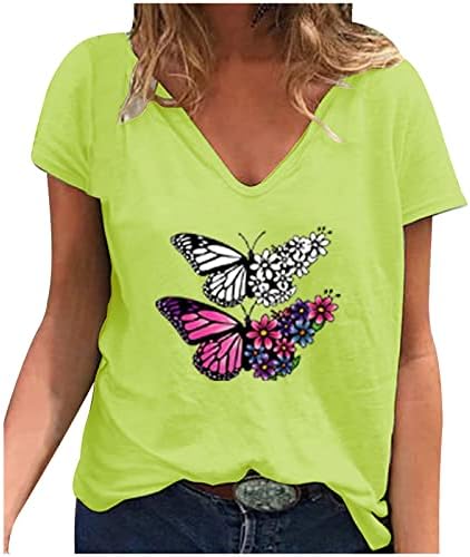Blusa de Manga Corta para Mujer Camiseta 2023 con Estampado de mariposas Camisetas con Cuello en V Camiseta de Tela