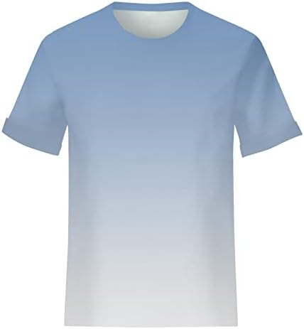 CGGMVCG Moda Üstleri Kadınlar için Ombre Moda Renkli Degrade Yuvarlak Boyun Kısa Kollu Gevşek T Shirt Kadınlar için