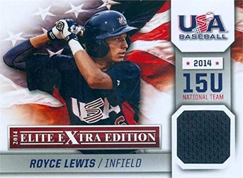 Royce Lewis oyuncu yıpranmış forması yama beyzbol kartı (Minnesota Twins, Team USA) 2014 Panini Elite Ekstra Baskı